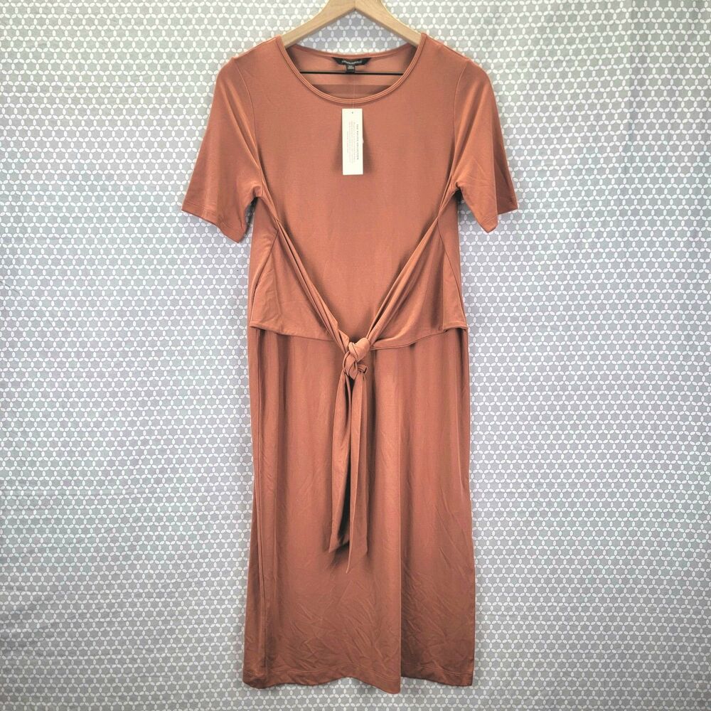 NEW Banana Republic Tiered Tie Front Dress Womens Size XS Petite Orange Rust